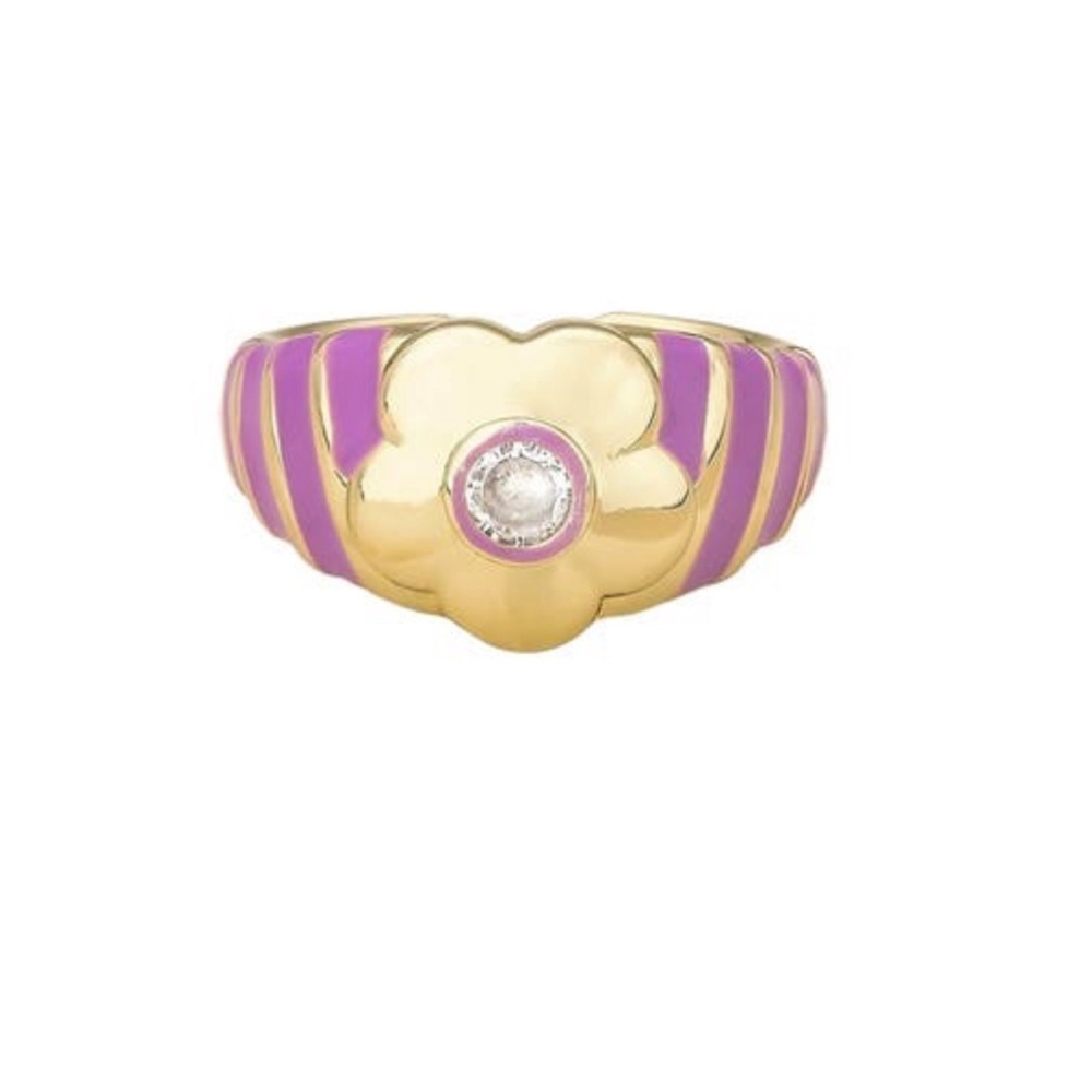 Ettika 18k Gold Plated Feminine Power Flower Enamel & Crystal Ring Fits 6-8 NEW